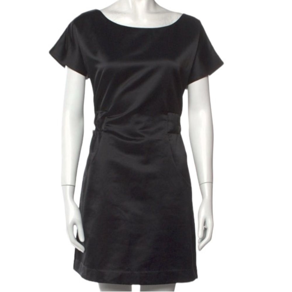 Kate Spade Black Satin Tie Back Mini Dress Cap Sleeve Silk Lined Elegant Minimal - Picture 6 of 16